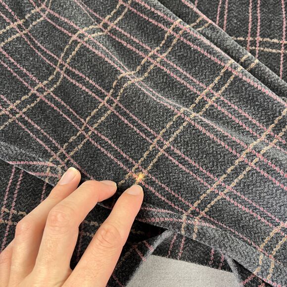 90s XL velour polo shirt, vintage black/purple plaid long sleeve by M.E. Sport - Picture 5 of 10